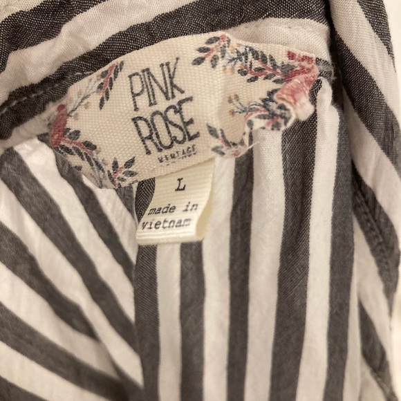 Pink rose white and gray stripe button up blouse - Picture 2 of 2